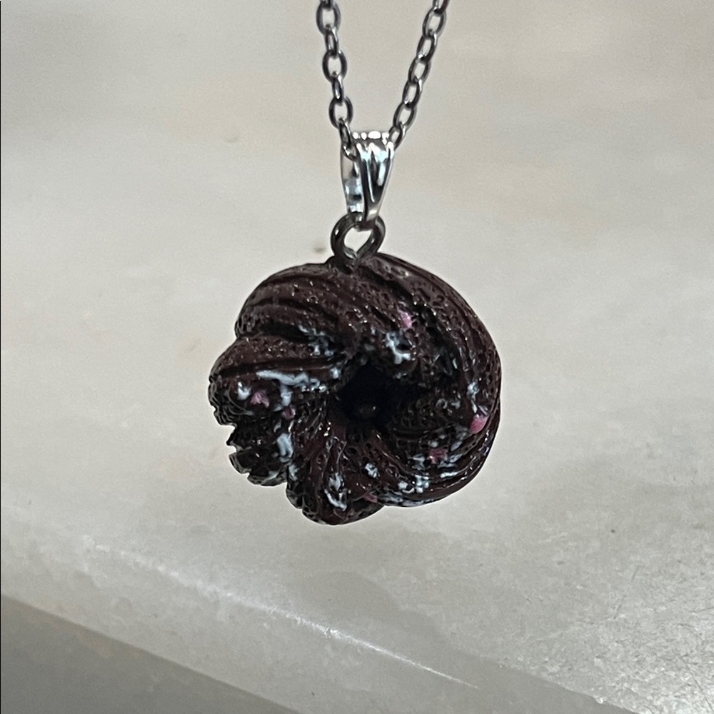 Mini Chocolate Bundt Cake Pendant Necklace - Picture 3 of 4
